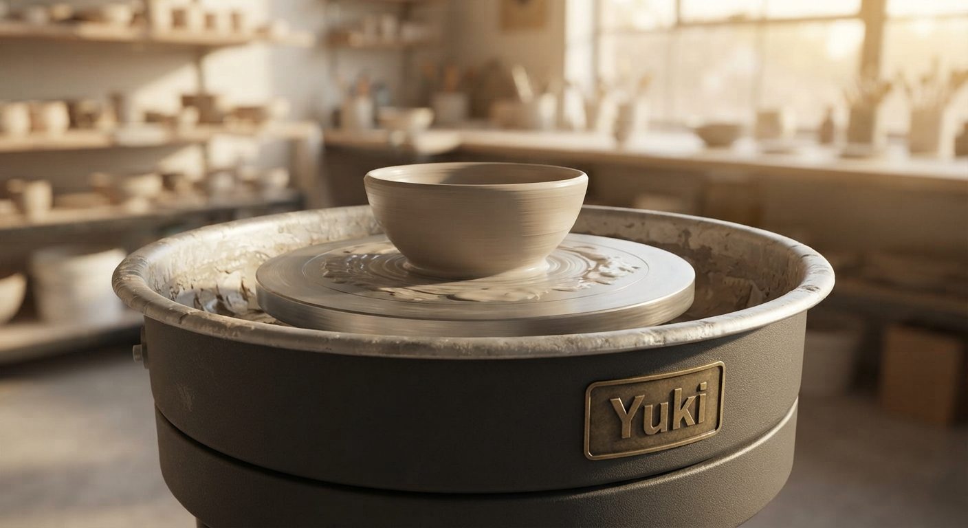 A freshly thrown bowl on the Yuki pottery wheel