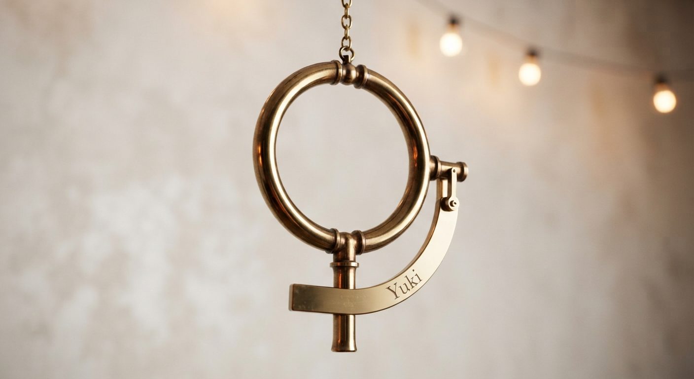 The brass house emblem hanging by the window